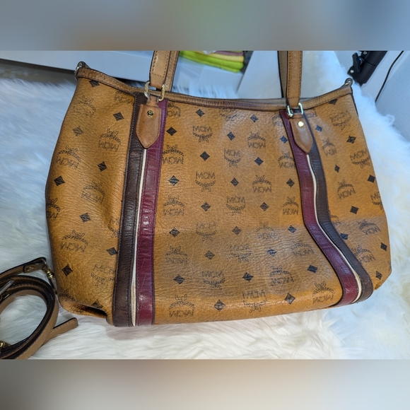 MCM Cognac Visetos Two Way Handbag Shoulder Bag Purse - Picture 9 of 10